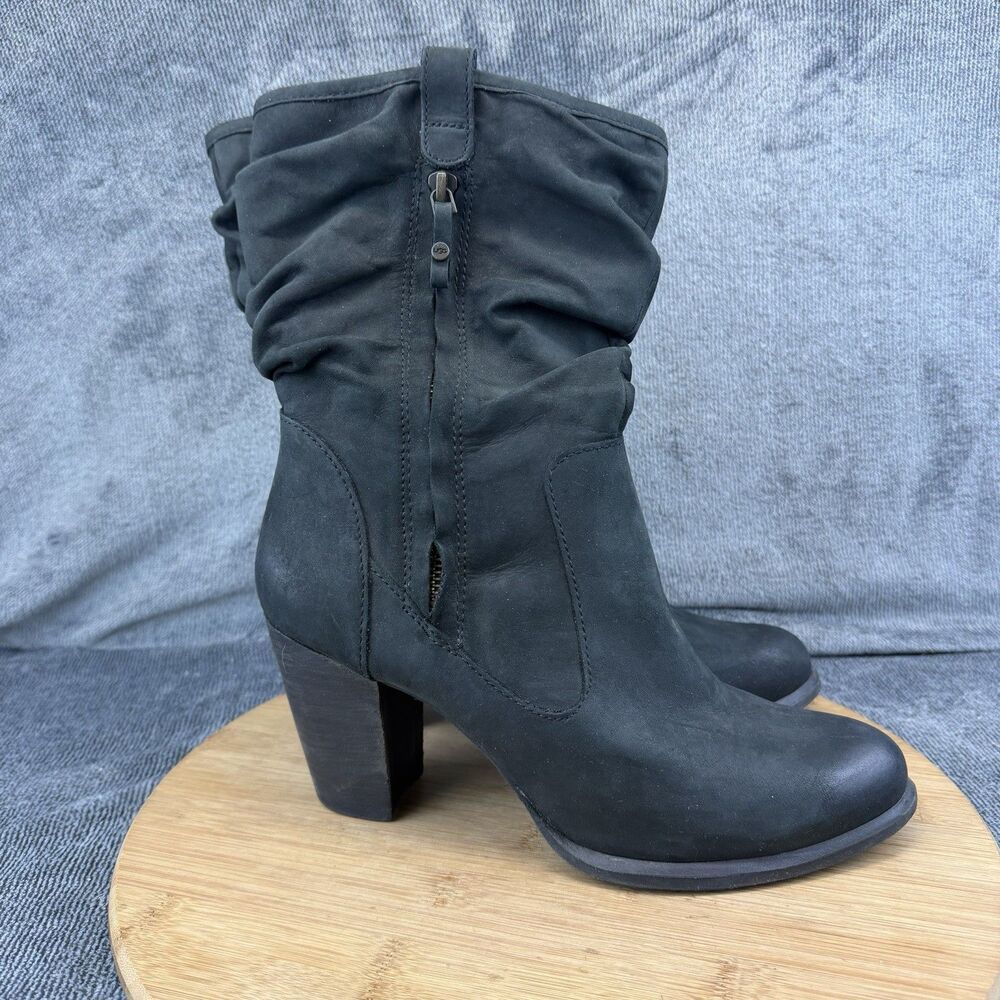 UGG Short Dayton Boots Womens Size 10 Gray Leather Mid Calf Ankle 1010192